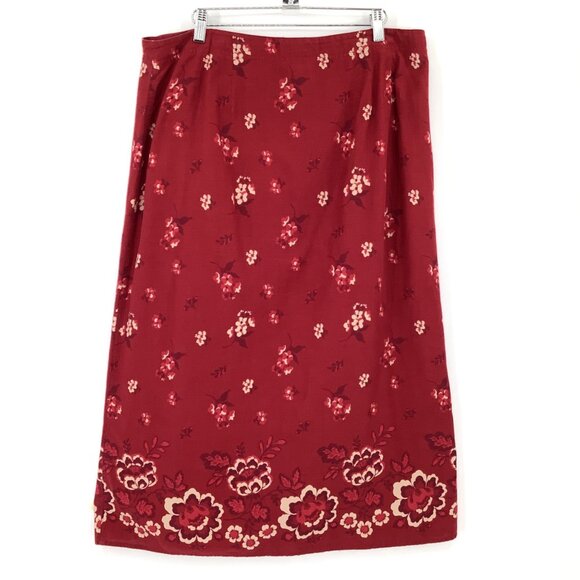 Eddie Bauer Red Floral Wrap Skirt Petite 18 Button Closure 100% Linen Vintage Y2 - Picture 3 of 5